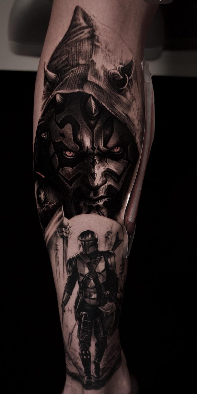 a Darth Maul tattoo on a person's arm